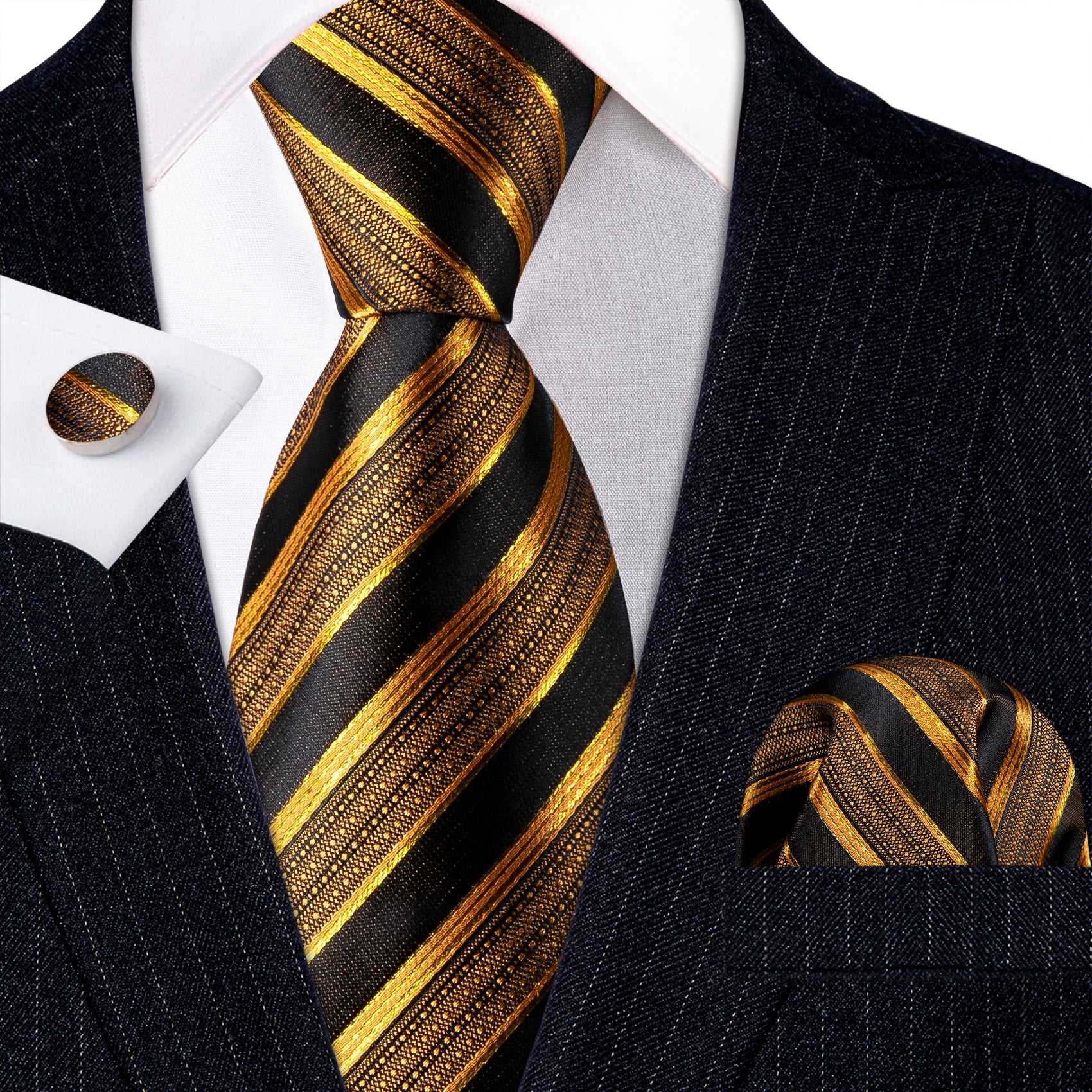 Barry.Wang Gold Silk Mens Tie Hanky Cufflinks Set Yellow Beige Orange Luxury Jacquard Necktie For Male Wedding Business Party - Image 65