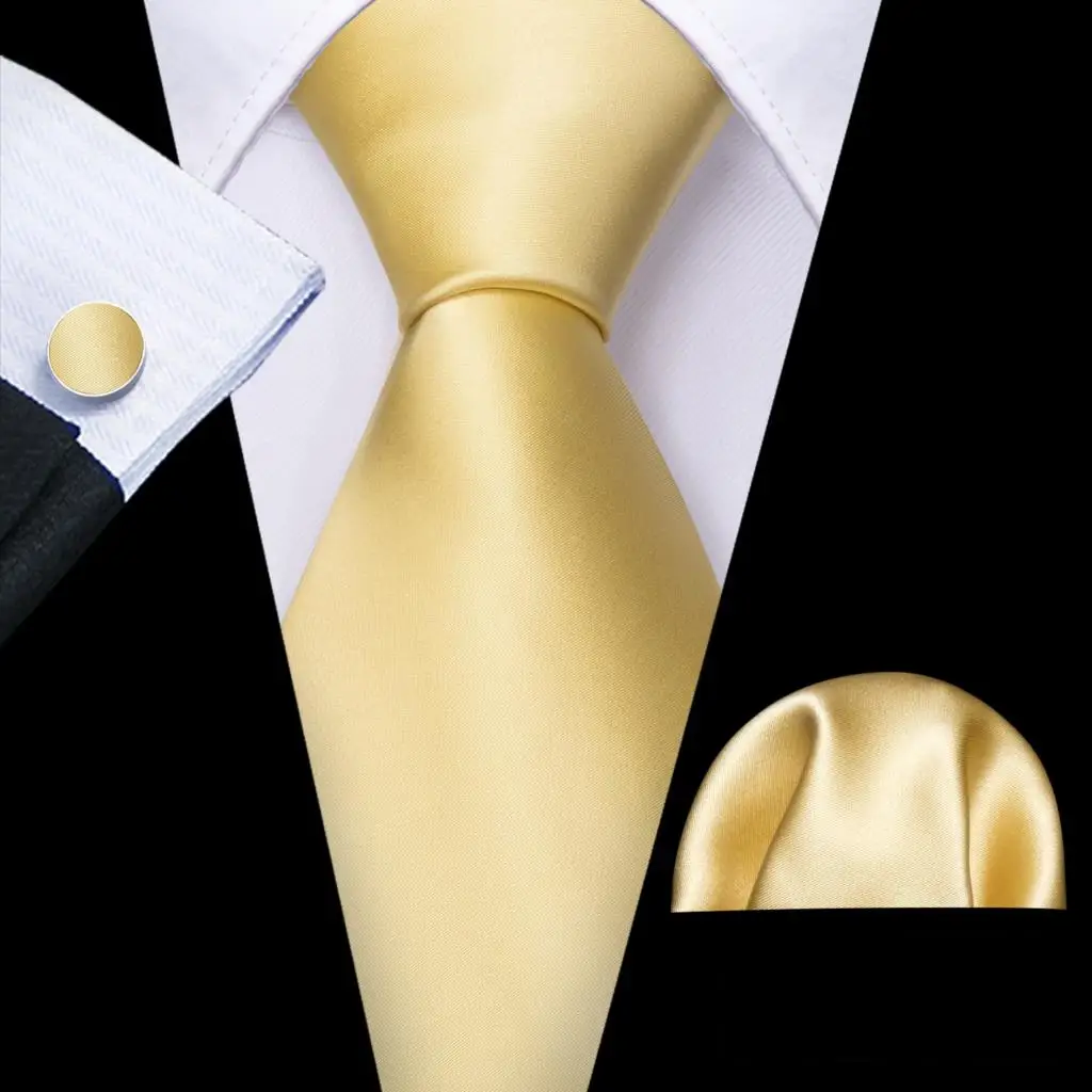 Barry.Wang Gold Silk Mens Tie Hanky Cufflinks Set Yellow Beige Orange Luxury Jacquard Necktie For Male Wedding Business Party - Image 68