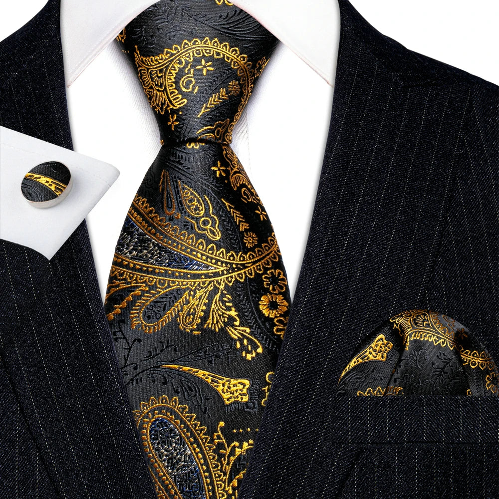 Barry.Wang Gold Silk Mens Tie Hanky Cufflinks Set Yellow Beige Orange Luxury Jacquard Necktie For Male Wedding Business Party - Image 71