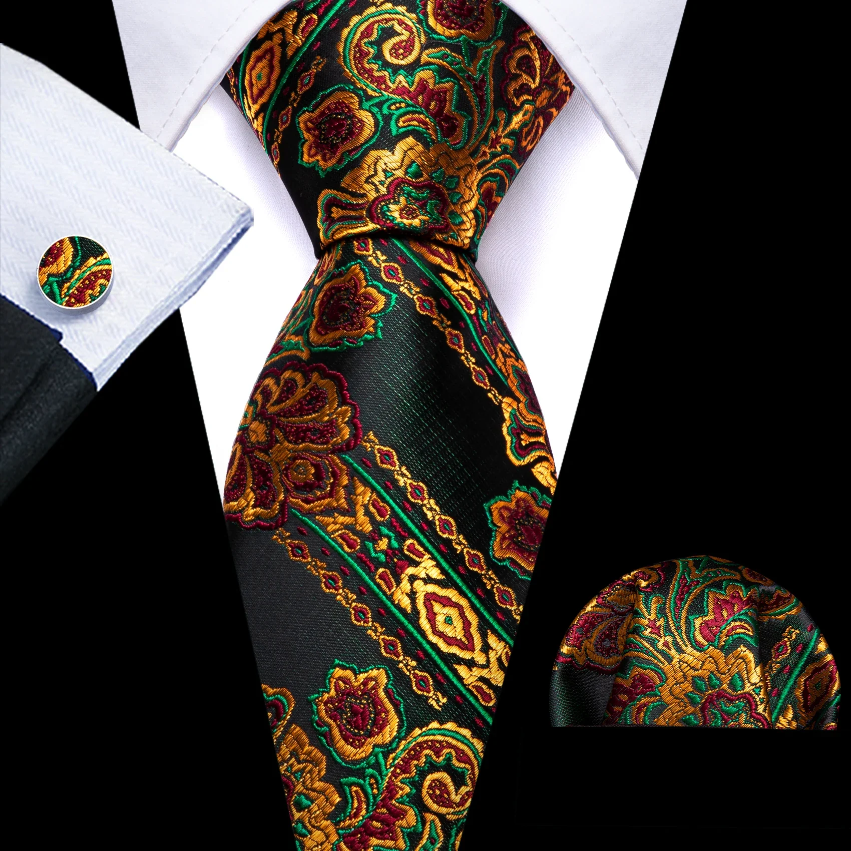 Barry.Wang Gold Silk Mens Tie Hanky Cufflinks Set Yellow Beige Orange Luxury Jacquard Necktie For Male Wedding Business Party - Image 79