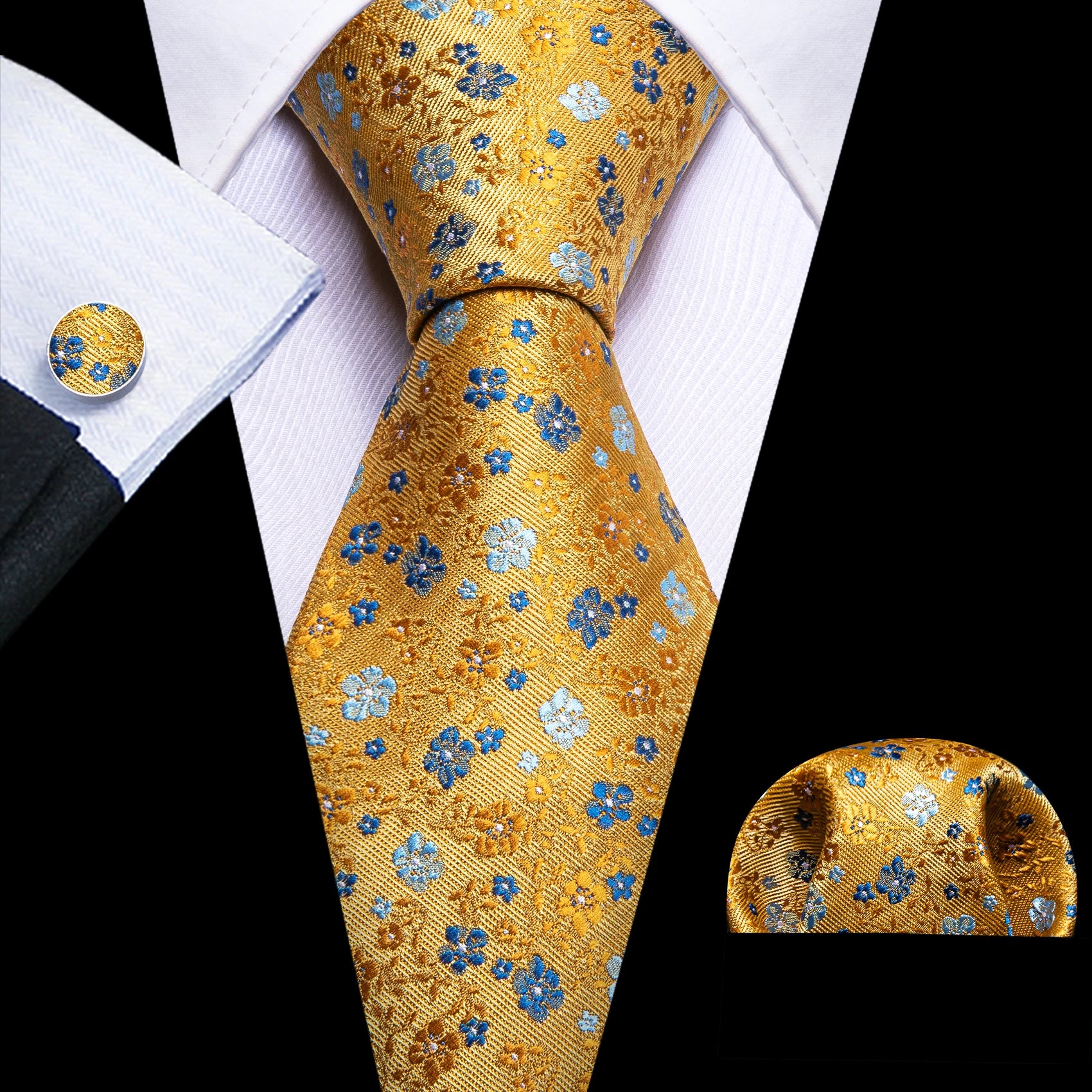 Barry.Wang Gold Silk Mens Tie Hanky Cufflinks Set Yellow Beige Orange Luxury Jacquard Necktie For Male Wedding Business Party - Image 80