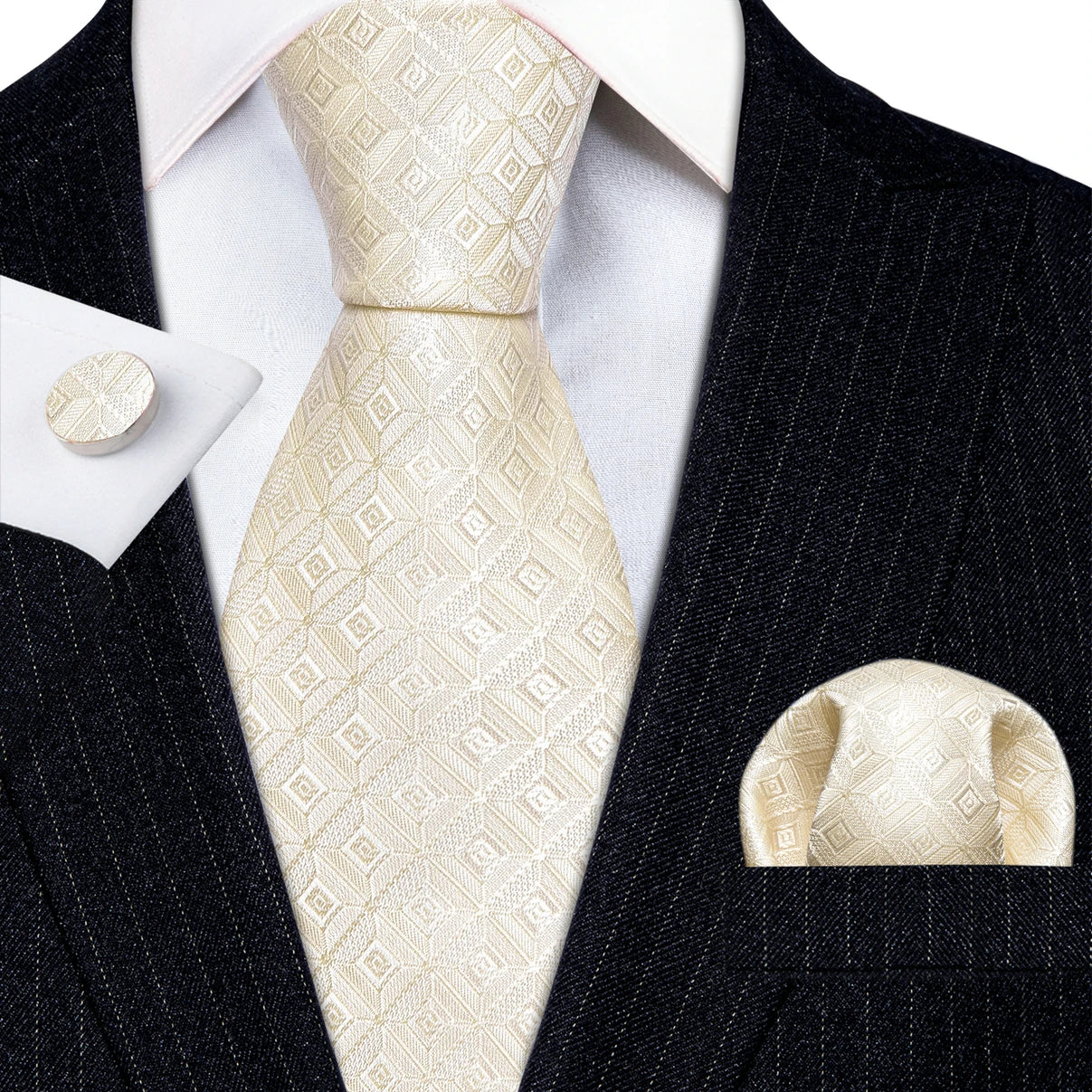 Barry.Wang Gold Silk Mens Tie Hanky Cufflinks Set Yellow Beige Orange Luxury Jacquard Necktie For Male Wedding Business Party - Image 82