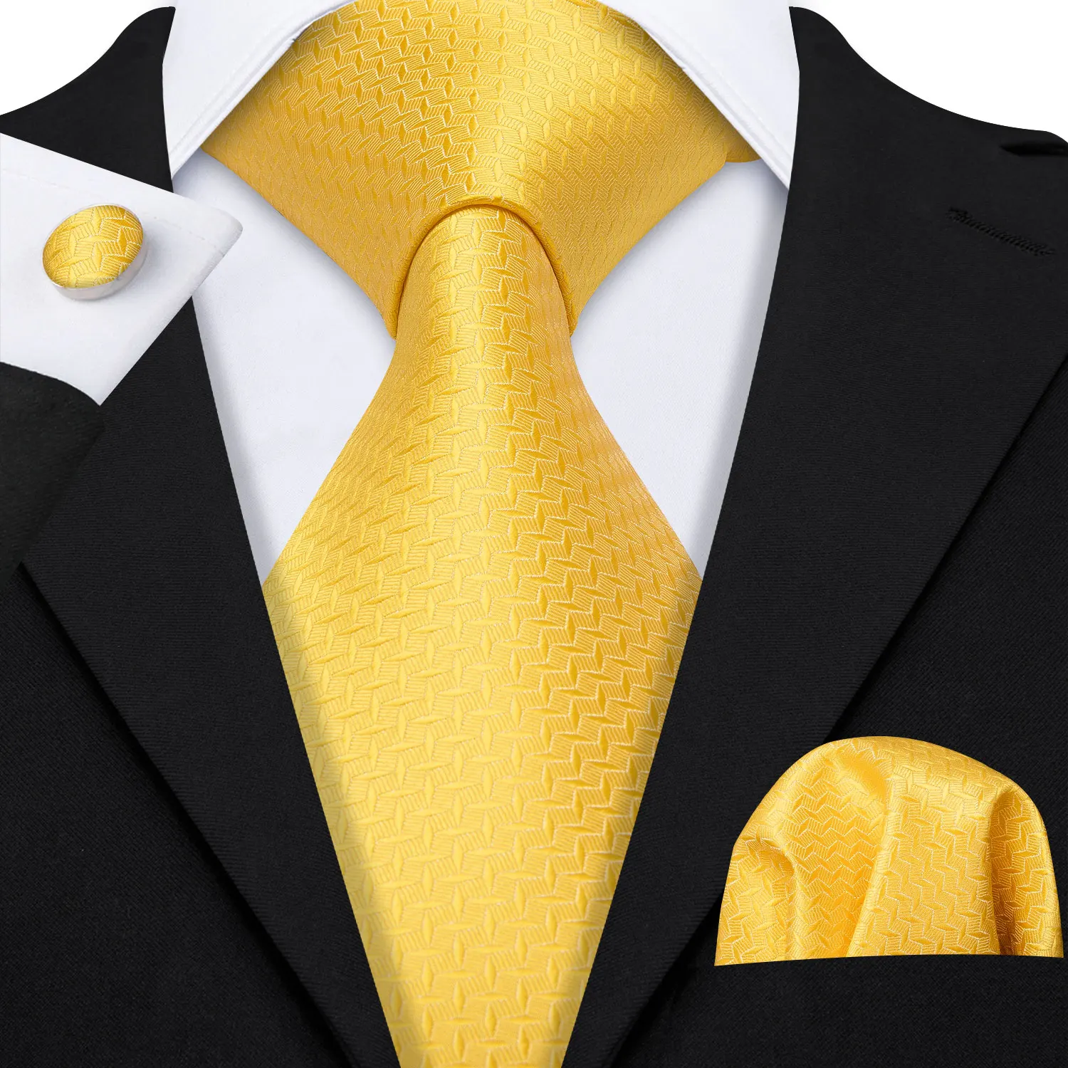 Barry.Wang Gold Silk Mens Tie Hanky Cufflinks Set Yellow Beige Orange Luxury Jacquard Necktie For Male Wedding Business Party - Image 87