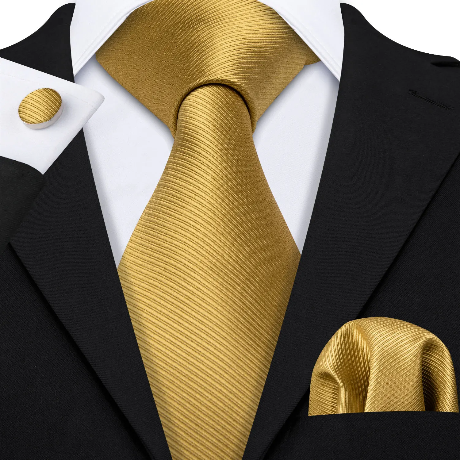 Barry.Wang Gold Silk Mens Tie Hanky Cufflinks Set Yellow Beige Orange Luxury Jacquard Necktie For Male Wedding Business Party - Image 92