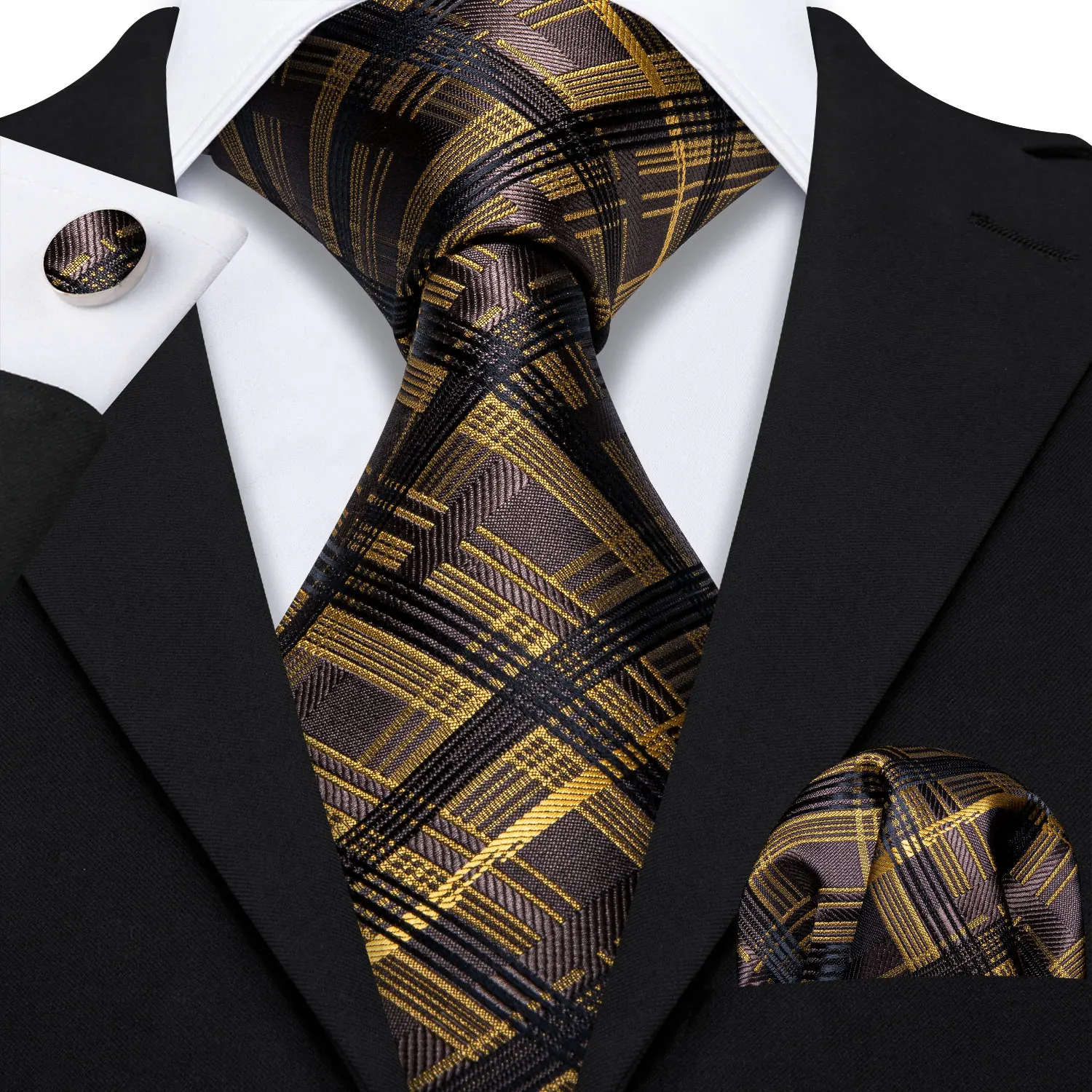 Barry.Wang Gold Silk Mens Tie Hanky Cufflinks Set Yellow Beige Orange Luxury Jacquard Necktie For Male Wedding Business Party - Image 93