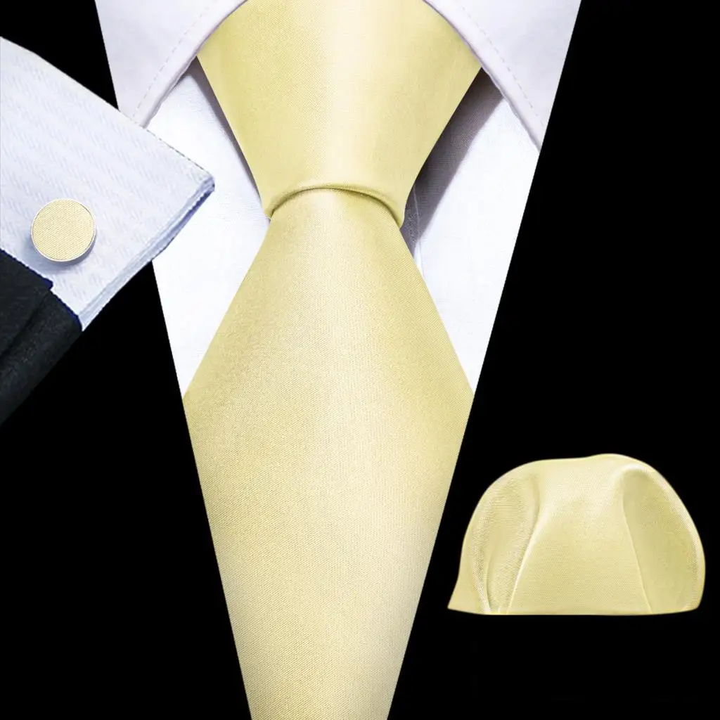 Barry.Wang Gold Silk Mens Tie Hanky Cufflinks Set Yellow Beige Orange Luxury Jacquard Necktie For Male Wedding Business Party - Image 97