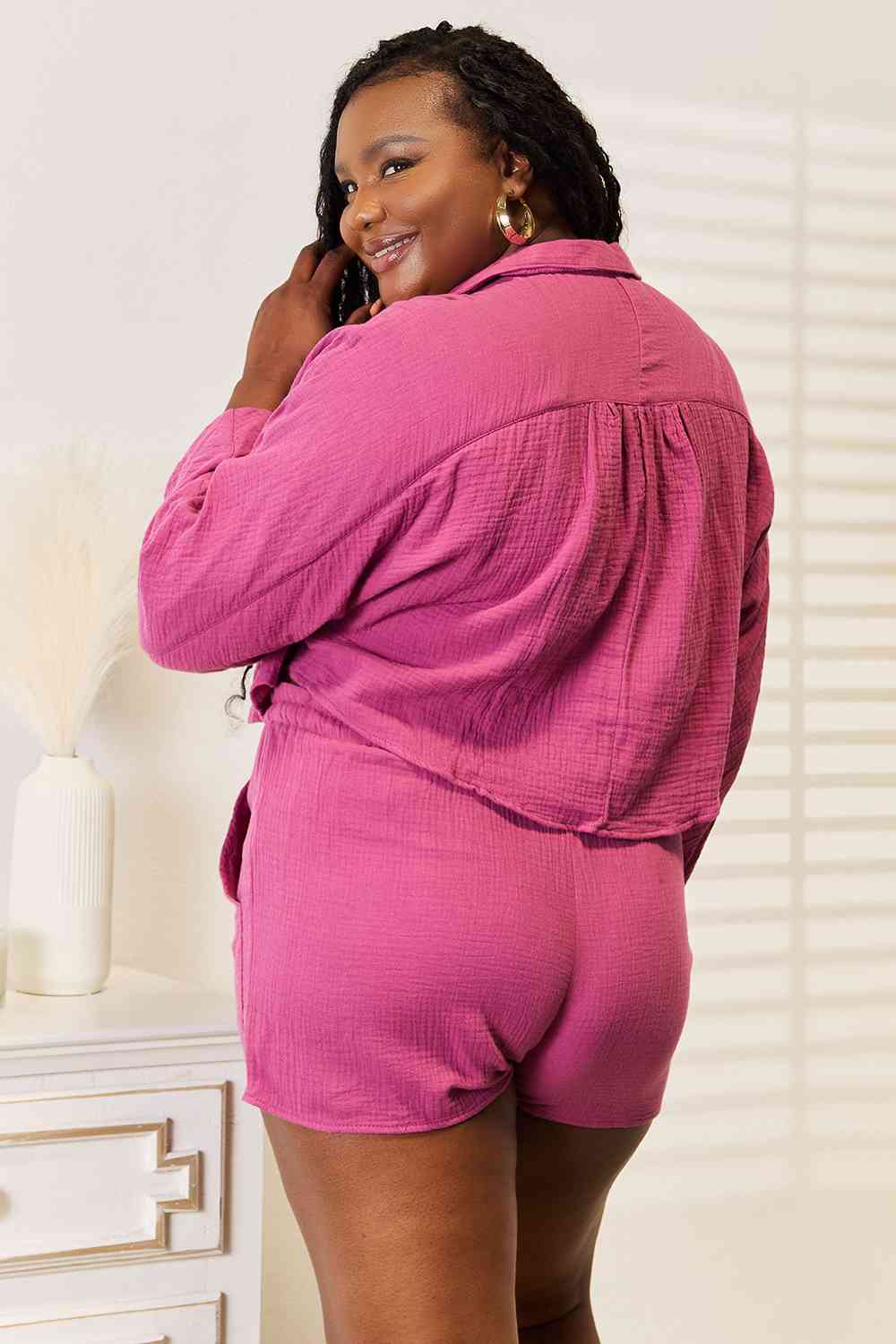Basic Bae Buttoned Long Sleeve Top and Shorts Set - Image 6