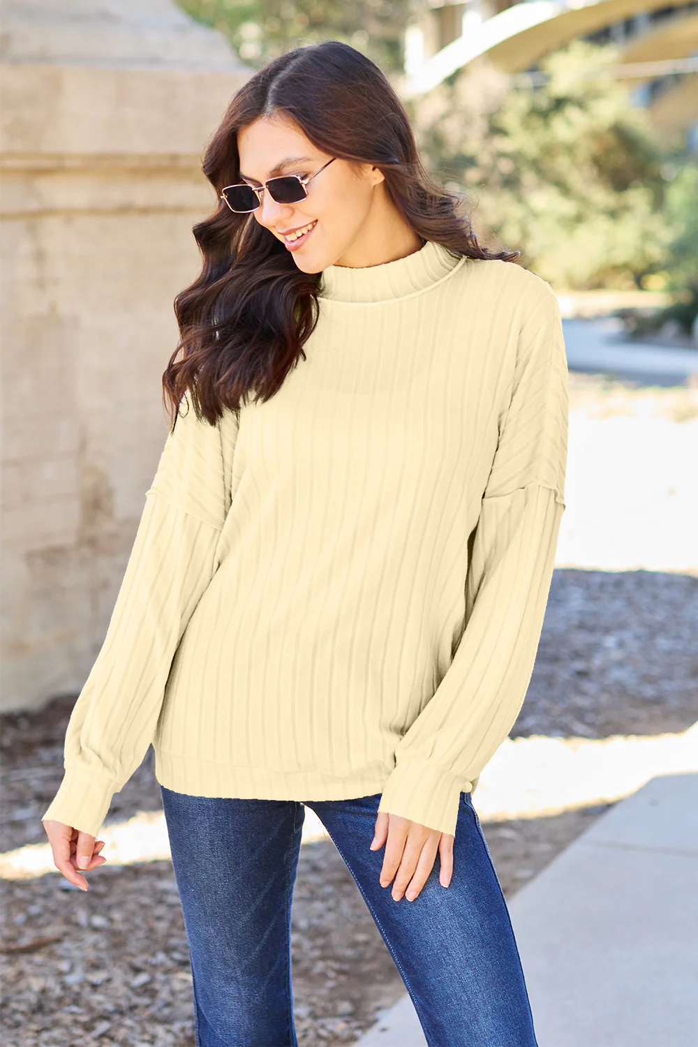 Basic Bae Full Size Ribbed Exposed Seam Mock Neck Knit Top - Image 10