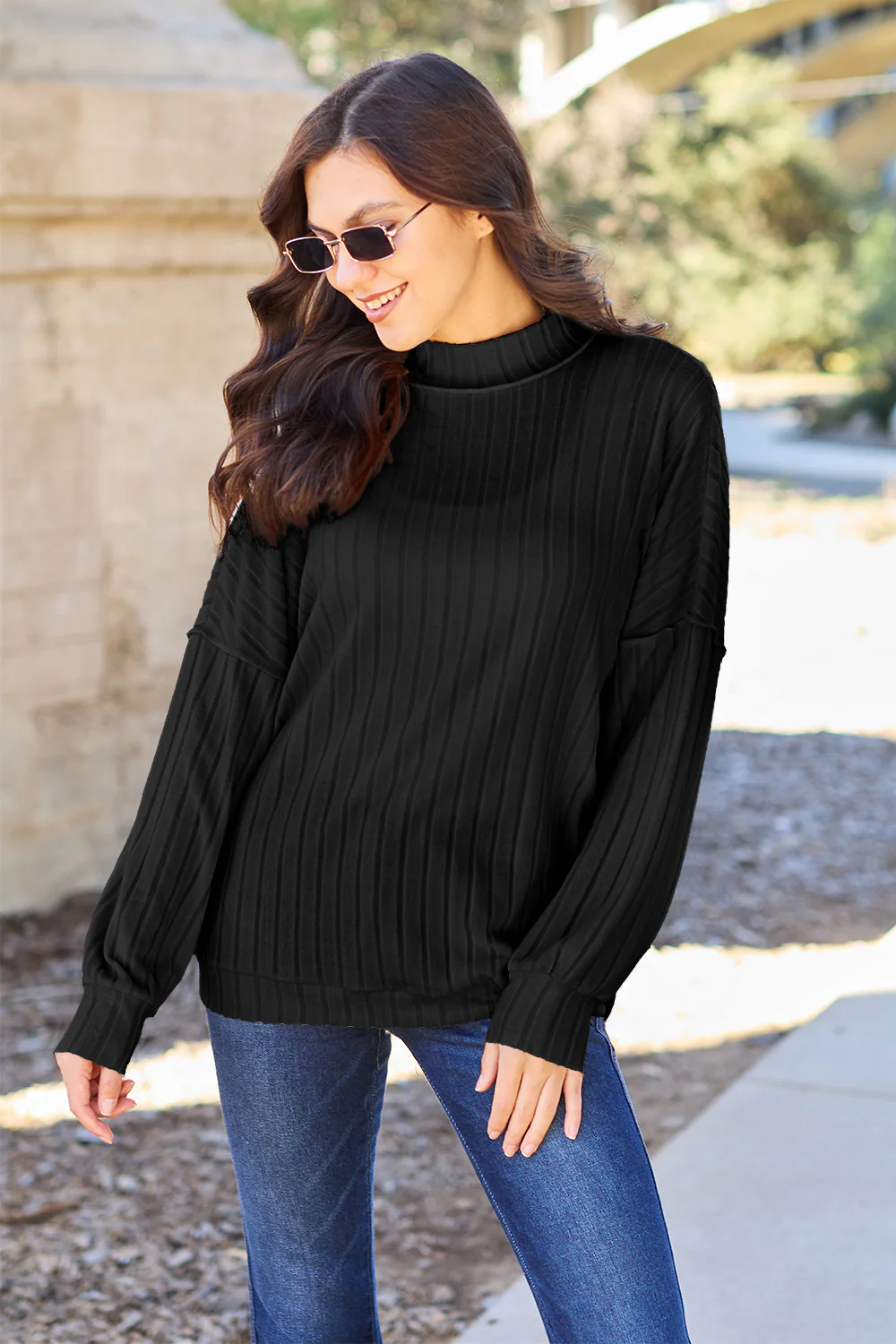 Basic Bae Full Size Ribbed Exposed Seam Mock Neck Knit Top - Image 14