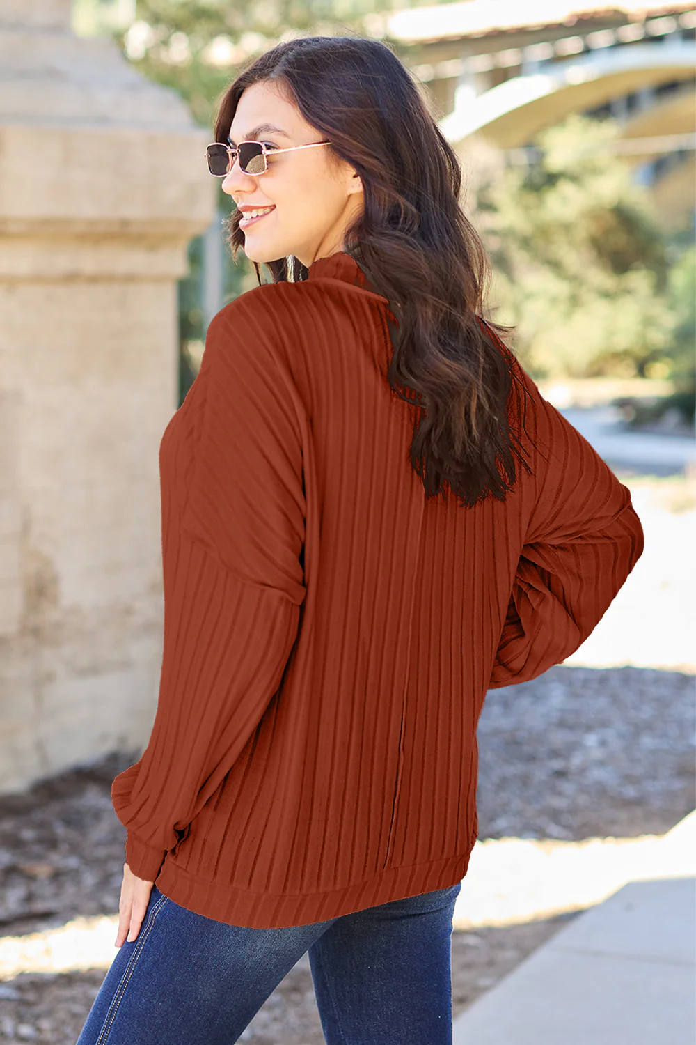 Basic Bae Full Size Ribbed Exposed Seam Mock Neck Knit Top - Image 6