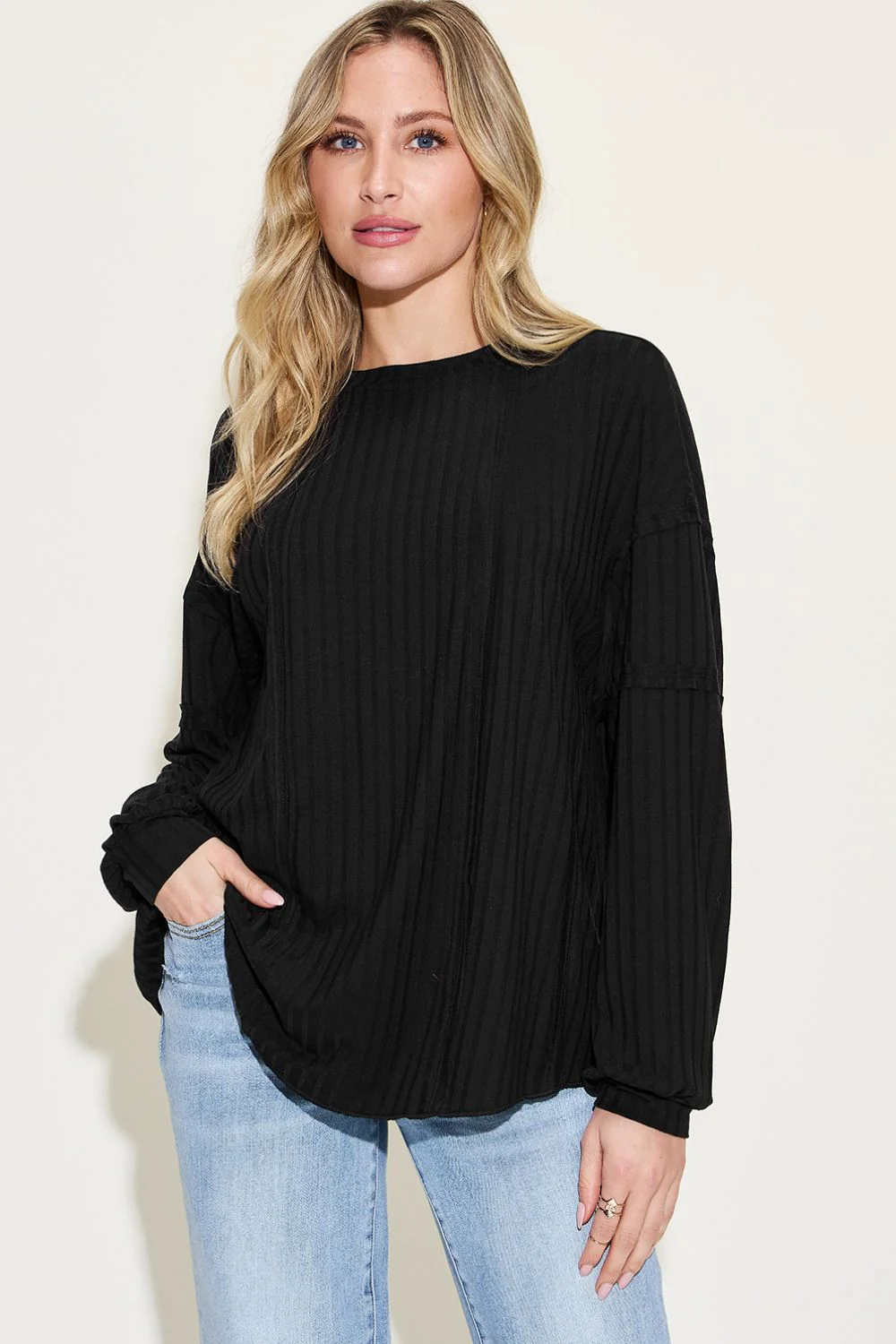 Basic Bae Full Size Ribbed Round Neck Long Sleeve T-Shirt - Image 18