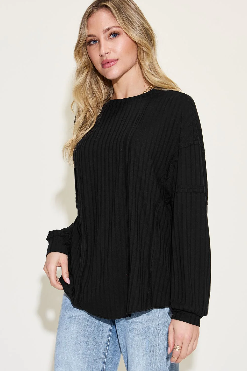 Basic Bae Full Size Ribbed Round Neck Long Sleeve T-Shirt - Image 19