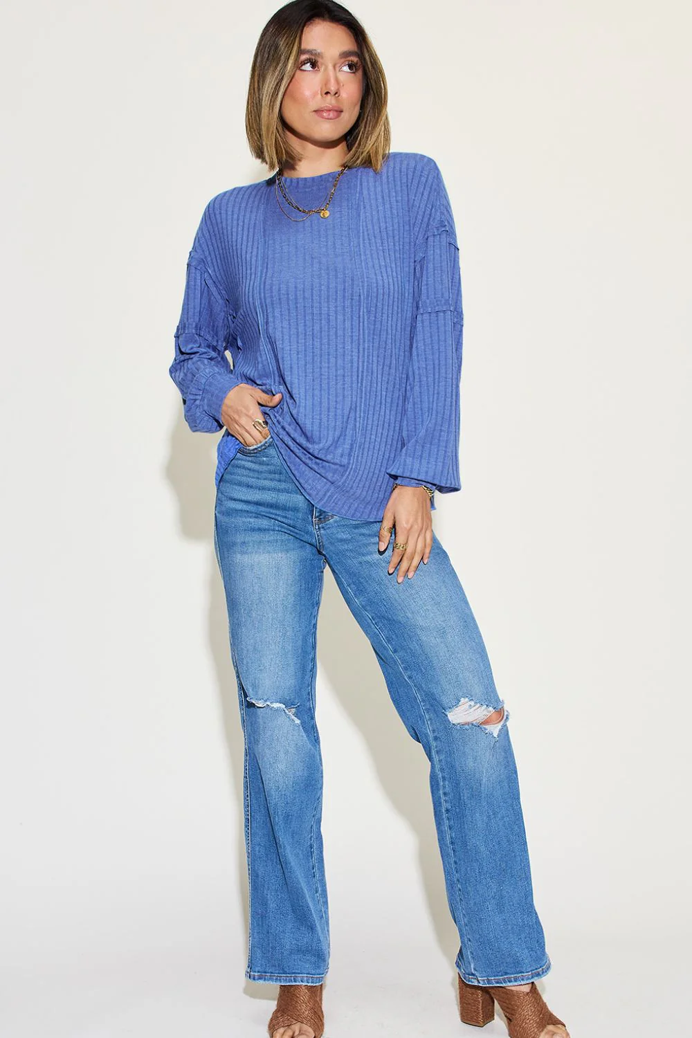 Basic Bae Full Size Ribbed Round Neck Long Sleeve T-Shirt - Image 25
