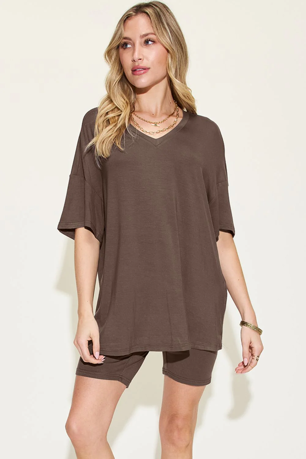 Basic Bae Full Size V-Neck Drop Shoulder Short Sleeve T-Shirt and Shorts Set - Image 13