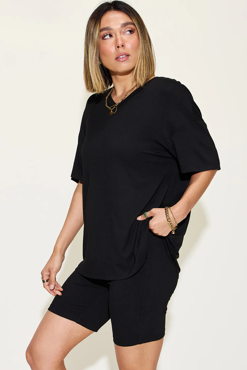 Basic Bae Full Size V-Neck Drop Shoulder Short Sleeve T-Shirt and Shorts Set - Image 20