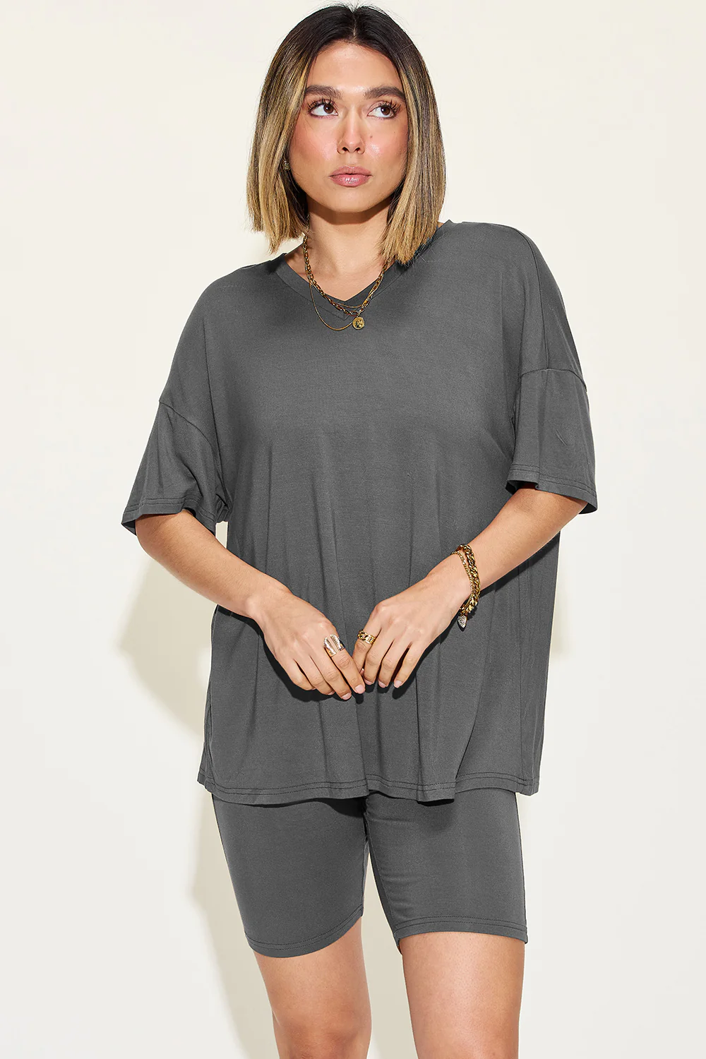 Basic Bae Full Size V-Neck Drop Shoulder Short Sleeve T-Shirt and Shorts Set - Image 23