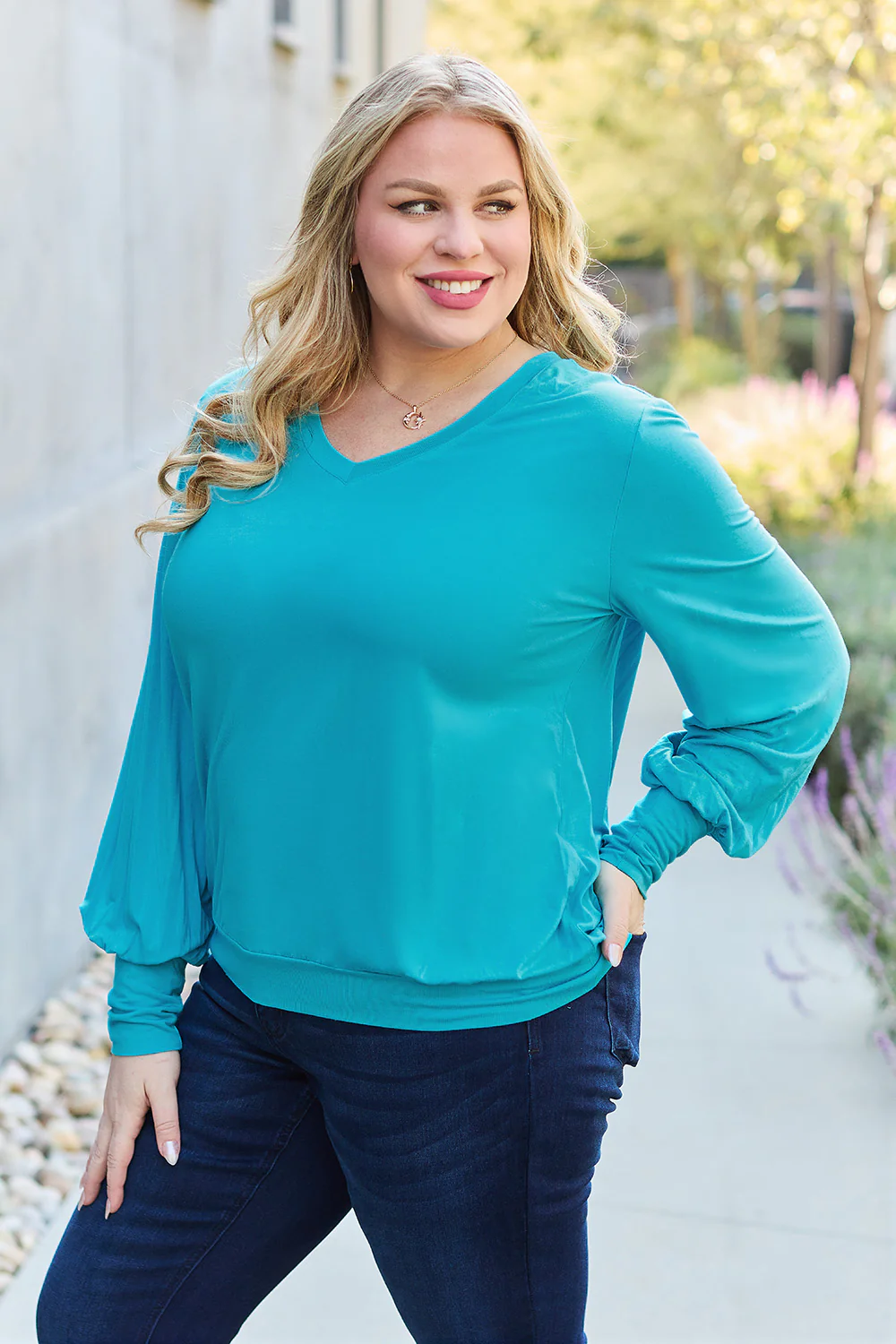 Basic Bae Full Size V-Neck Lantern Sleeve Blouse - Image 5