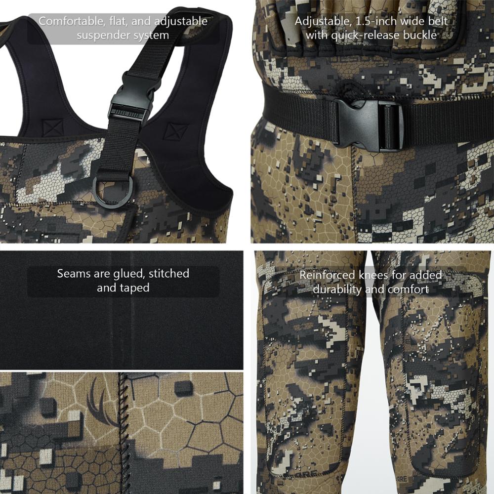 Bassdash Bare Camo Neoprene Chest Fishing Hunting Waders for Men with 600 Grams Insulated Rubber Boot Foot in 8 Sizes - Image 5