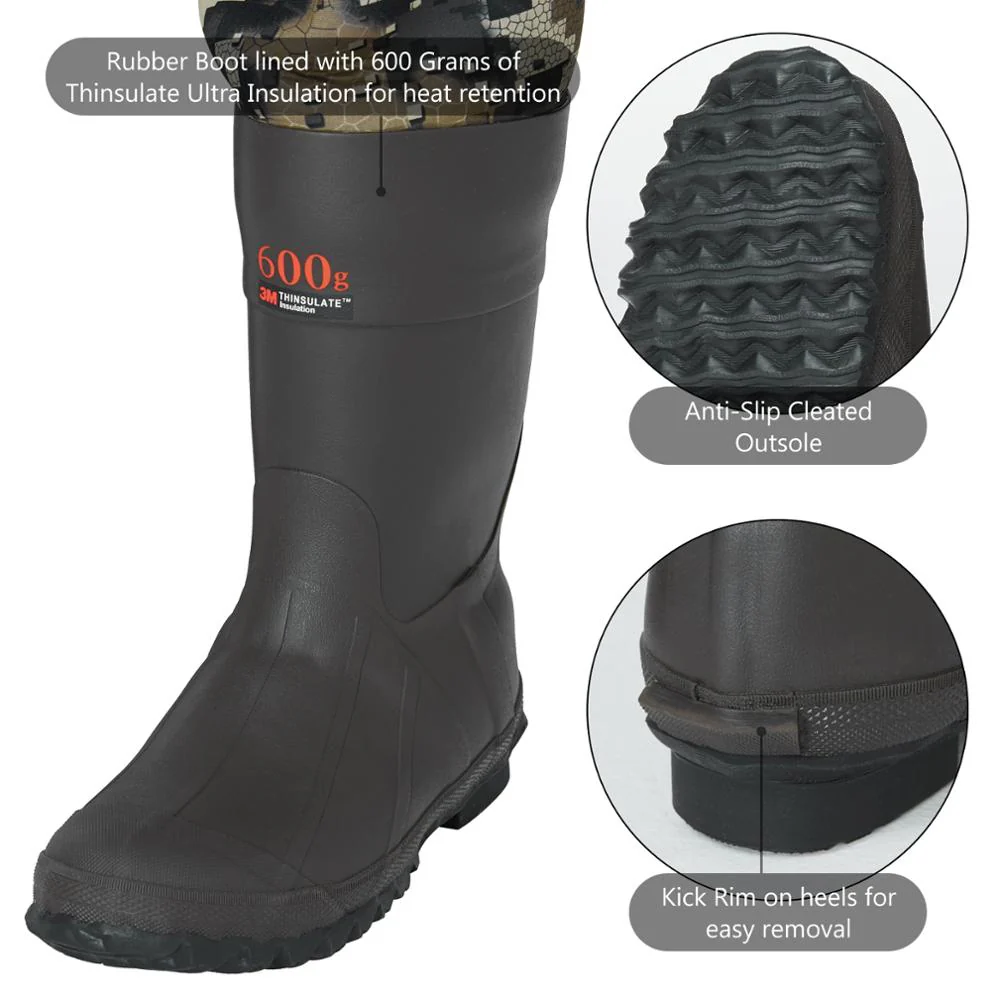 Bassdash Bare Camo Neoprene Chest Fishing Hunting Waders for Men with 600 Grams Insulated Rubber Boot Foot in 8 Sizes - Image 7