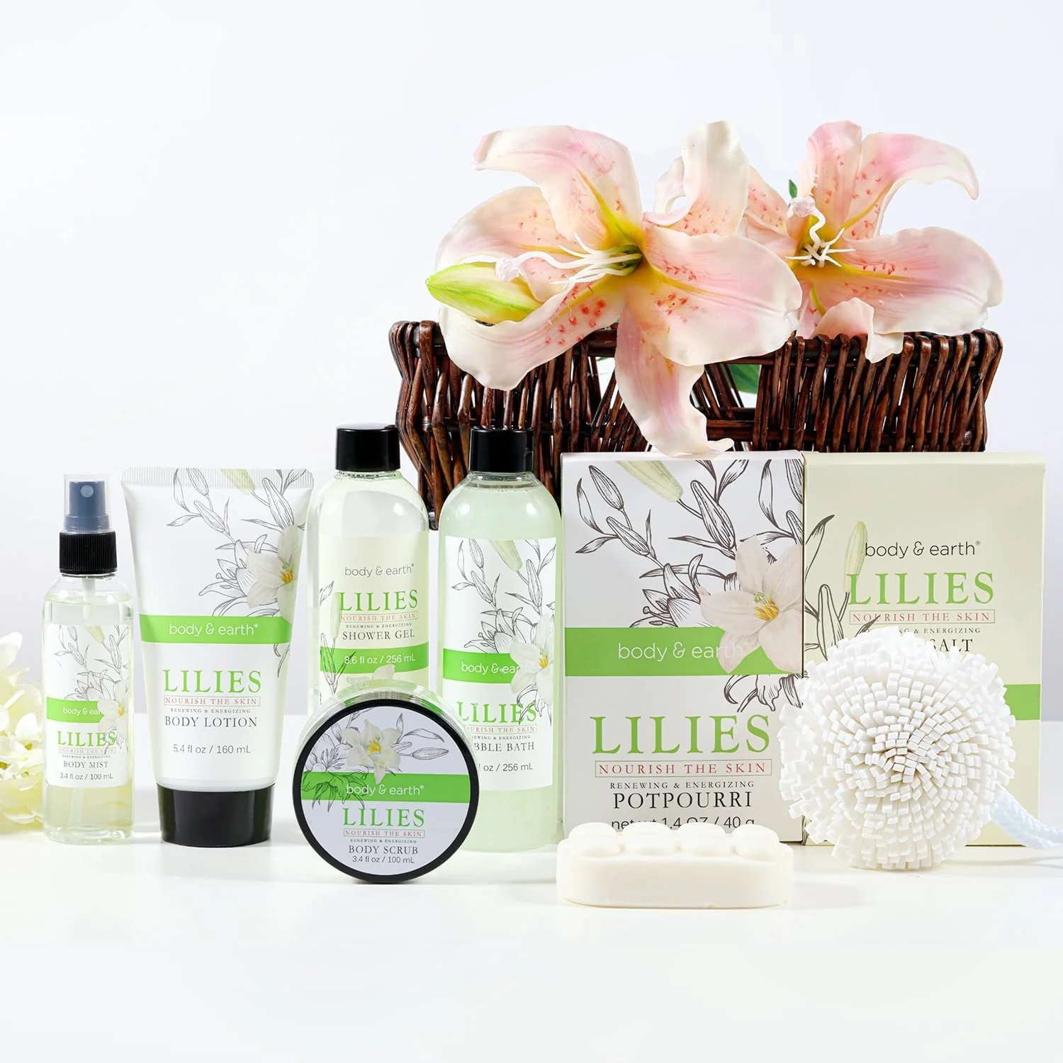 Bath and Body Gift Basket Body & Earth 10 Piece Set Lily Home Spa Set for Women - Image 2