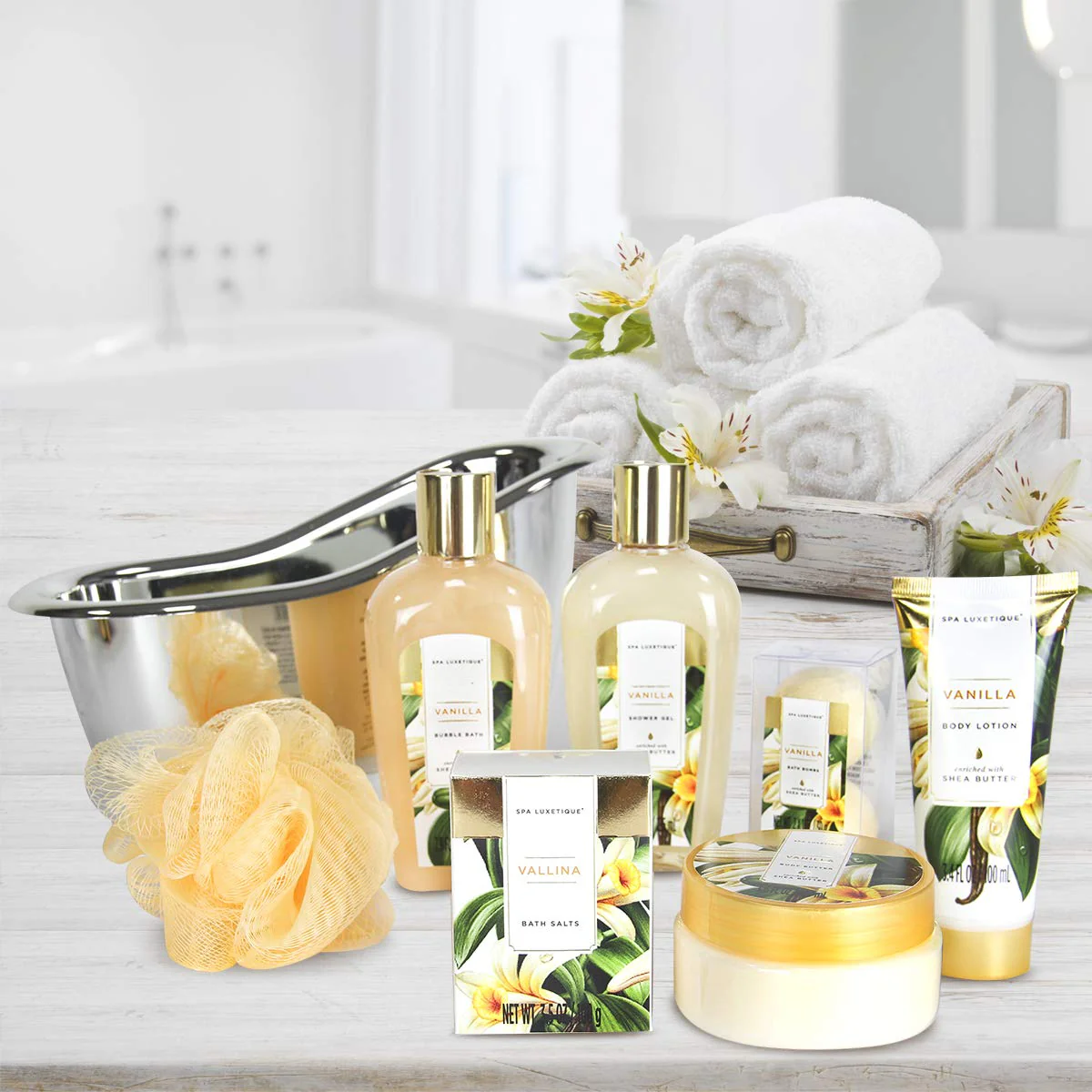Bath Sets for Women Gift - Spa Luxetique Bath Kit Gift Set, 8 Pcs Vanilla Bubble Bath Set Includes Shower Gel, Body Lotion, Spa Gift Baskets for Women, Christmas Bath and Body Gift Sets for Women - Image 2
