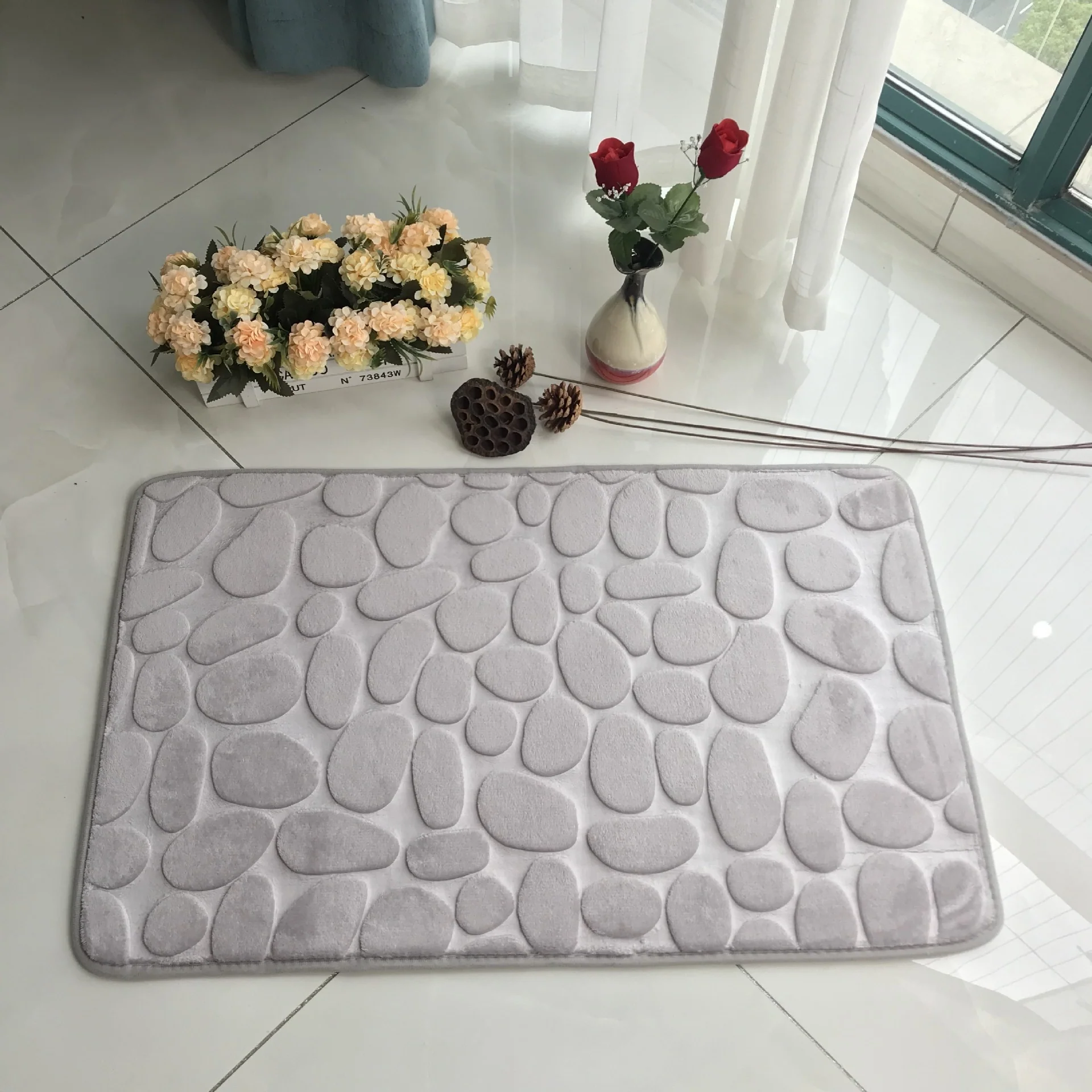 Bathroom Bath Mat 3D Cobblestone Embossed Non Slip Mat Floor Rug Water Absorbent Doormat Memory Foam Cobblestone Foot Mat - Image 13