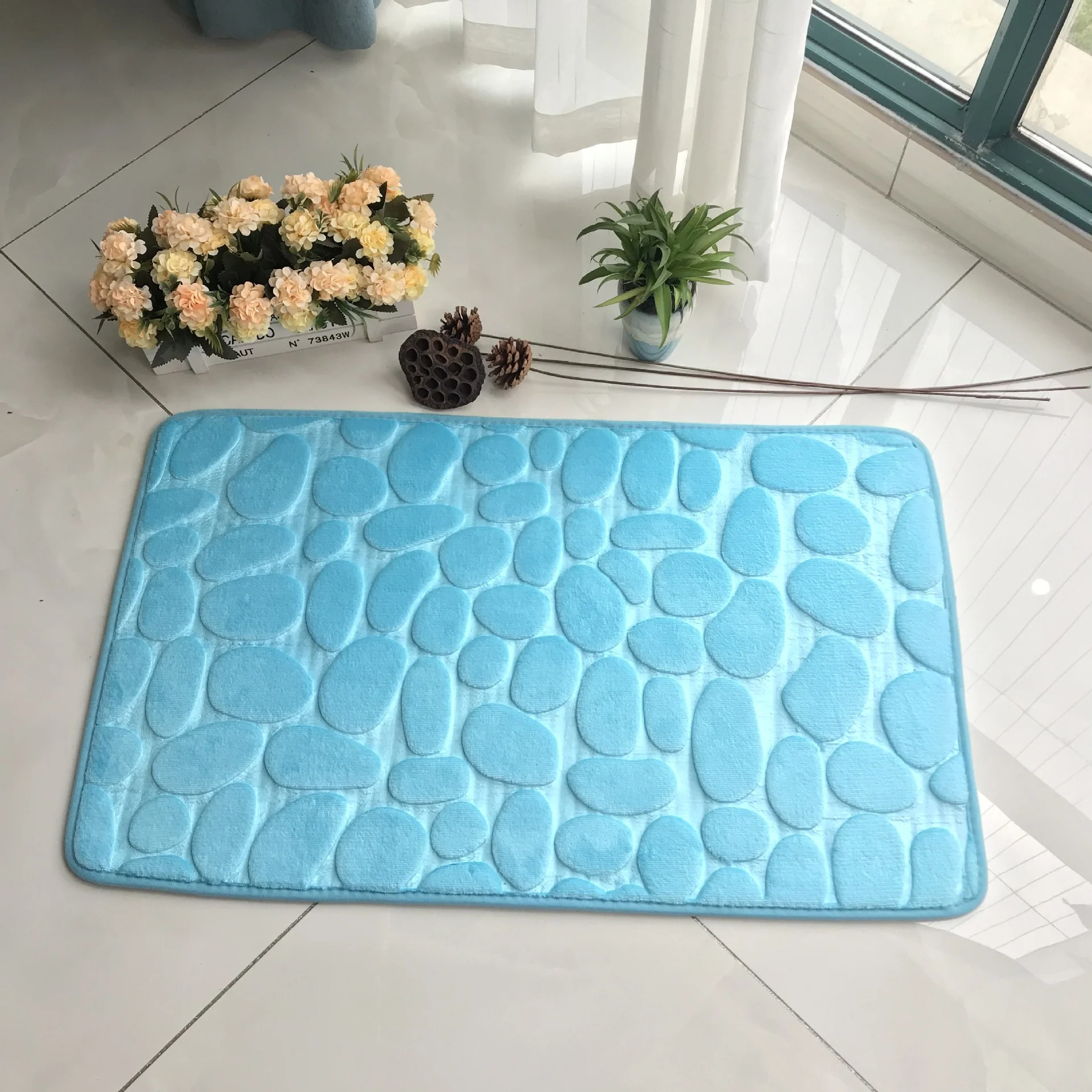 Bathroom Bath Mat Cobblestone Embossed Non Slip Mat In Bathtub Floor Rug Shower Room Doormat Memory Foam Cobblestone Mat - Image 18