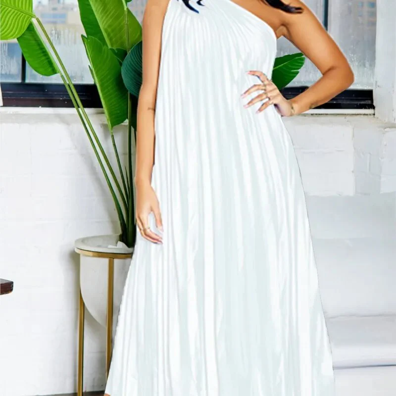 Beach Cover Up Pareo 2023 Women Dress And Tunics Swim Wear New Pure Color Inclined Shoulder Loose Solid Polyester Bath Exit - Image 3