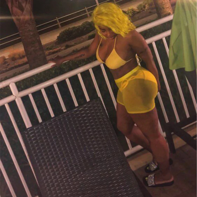 Beach Style Neon Colors Transparent Casual Sexy Mesh Shorts Women Harajuku High Waist Elastic Bodycon Short Sweatpants Club Wear - Image 5