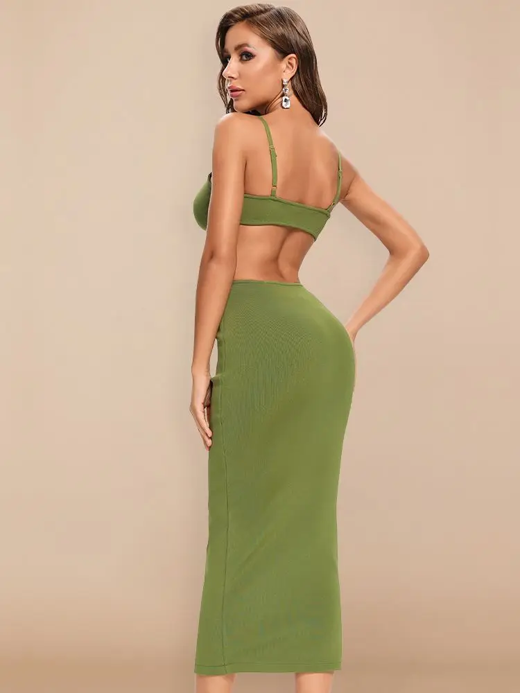 BEAUKEY Red Summer Women White Khaki Dress Bodycon Black Sexy Brown Club Celebrity Evening Hollow Party Maxi Dresse Ankle Length - Image 2