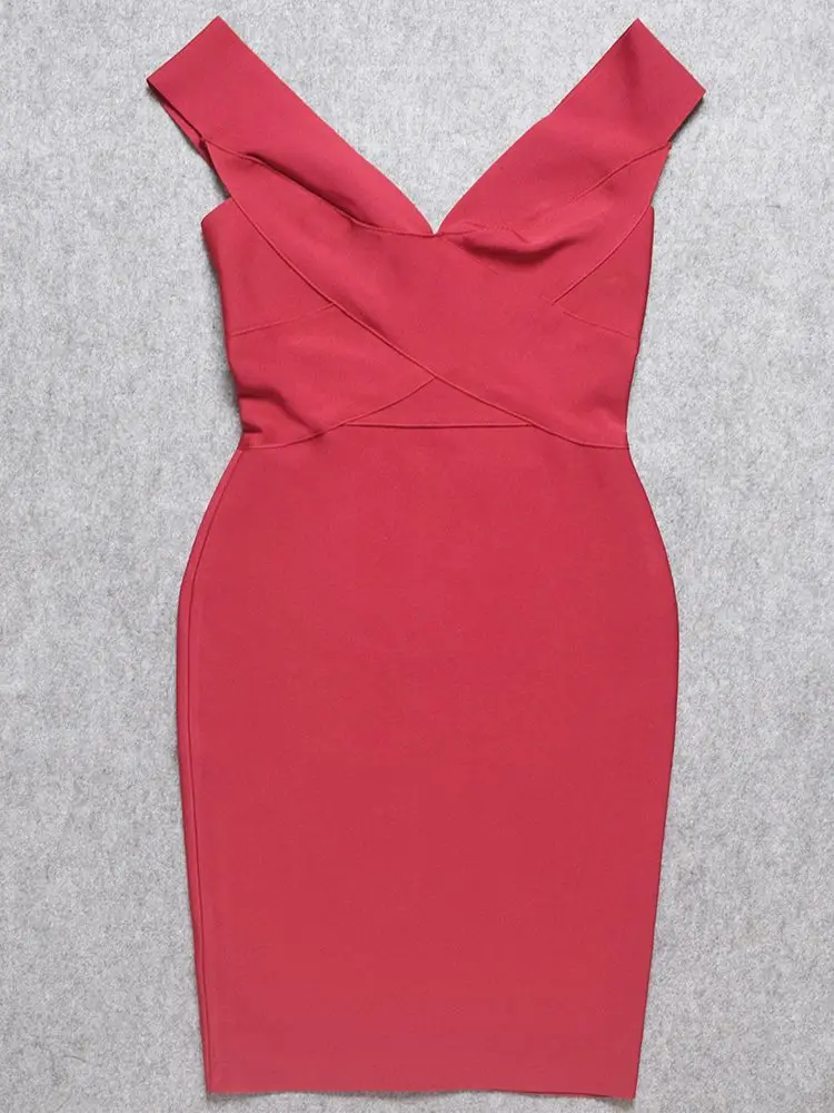 BEAUKEY Wine Red Plunge V Bandage Dress 2023 Women Coctail Tank Bodycon Party Dress Tight Classic Club Vestido XL Knee Length - Image 5