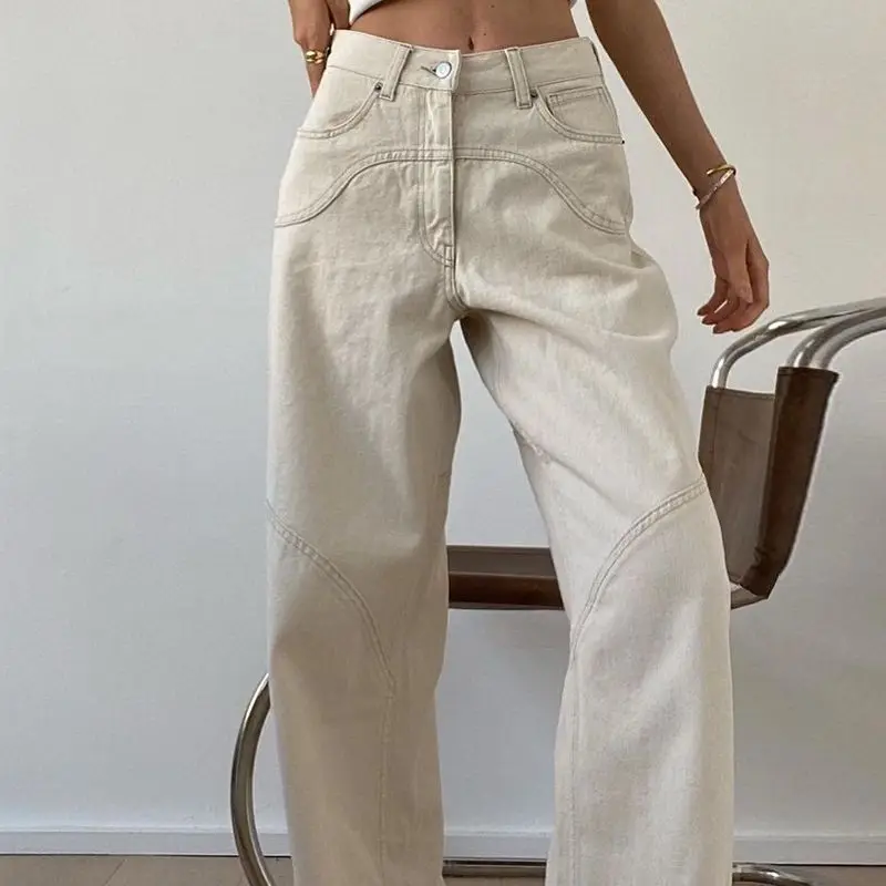 Beige Jeans Women Trendy European Style Loose Casual High Waist Spring All-match Streetwear Ins Hotsweet Simple New Full Length - Image 10