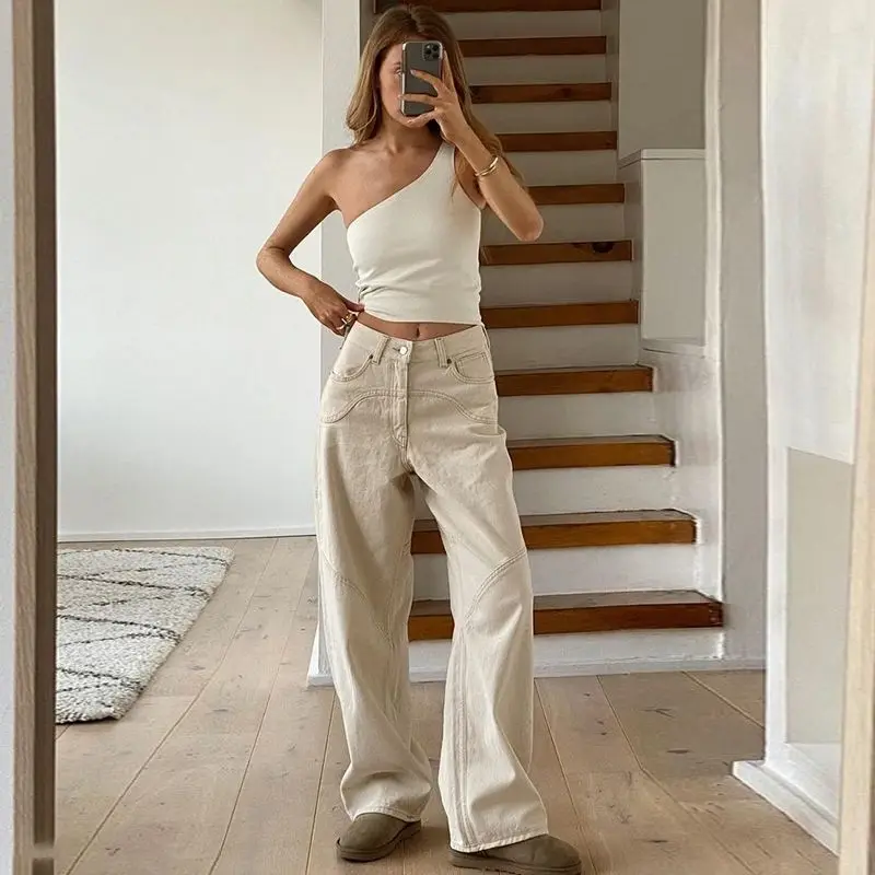 Beige Jeans Women Trendy European Style Loose Casual High Waist Spring All-match Streetwear Ins Hotsweet Simple New Full Length - Image 11