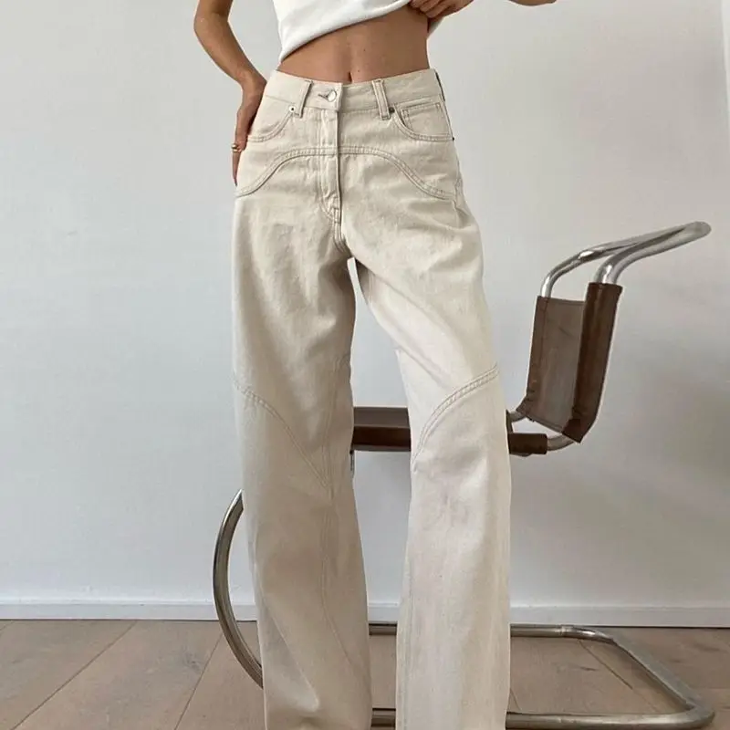 Beige Jeans Women Trendy European Style Loose Casual High Waist Spring All-match Streetwear Ins Hotsweet Simple New Full Length - Image 12
