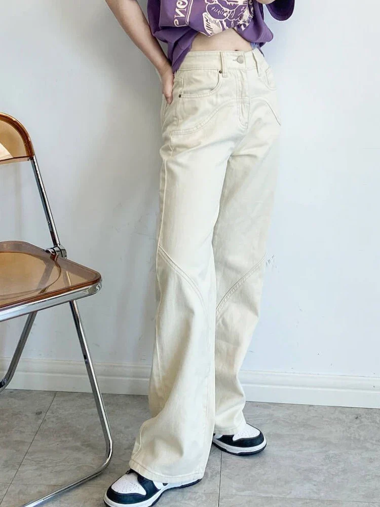 Beige Jeans Women Trendy European Style Loose Casual High Waist Spring All-match Streetwear Ins Hotsweet Simple New Full Length - Image 2