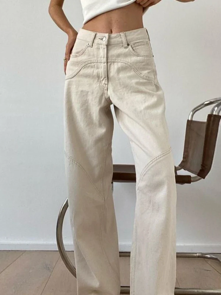 Beige Jeans Women Trendy European Style Loose Casual High Waist Spring All-match Streetwear Ins Hotsweet Simple New Full Length - Image 4