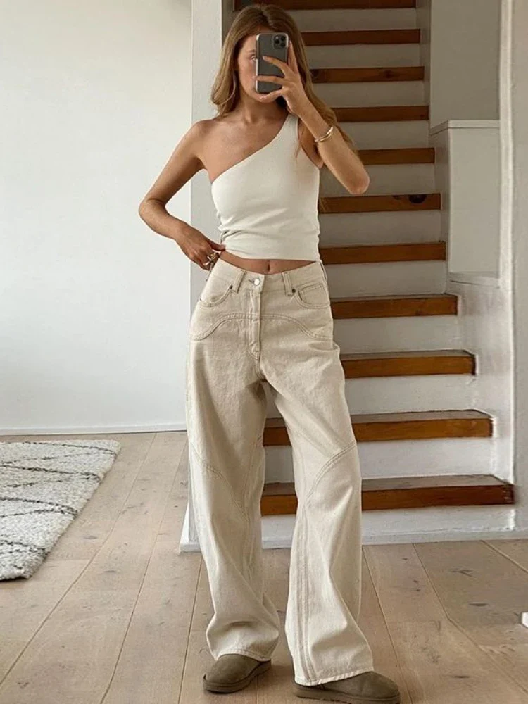 Beige Jeans Women Trendy European Style Loose Casual High Waist Spring All-match Streetwear Ins Hotsweet Simple New Full Length - Image 3