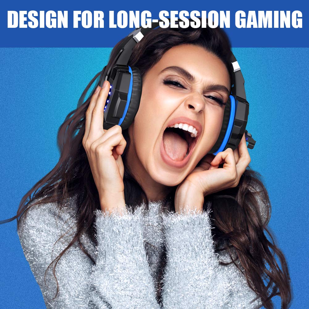 BENGOO G9000 Gaming Headset Professional 3.5mm PC LED Light Game Bass Headphones Stereo Noise Isolation Over-ear Headset Headband with Mic Microphone For PS4 Laptop Computer and Smart Phone - Image 3