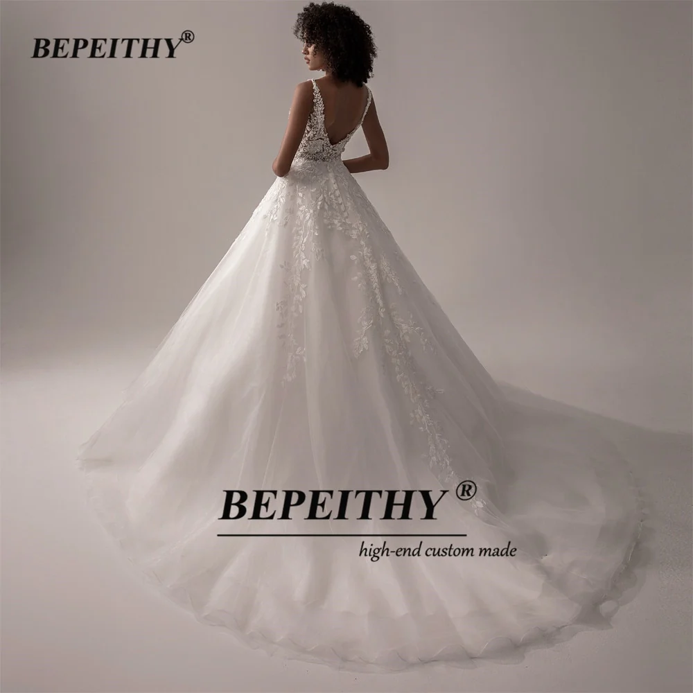 BEPEITHY Vestido De Noiva V Neck Sleeveless Wedding Dresses 2022 For Women A Line Ivory Lace Romantic Bride Boho Bridal Gown - Image 3