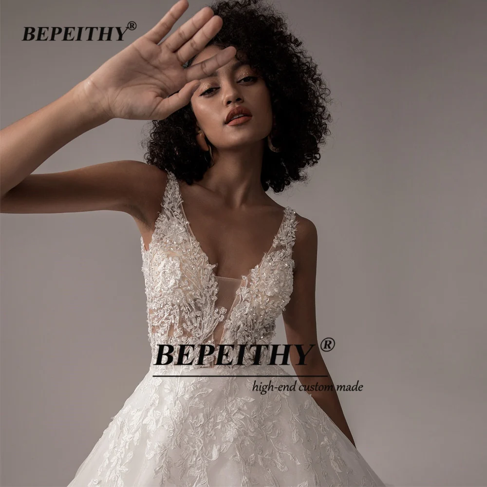 BEPEITHY Vestido De Noiva V Neck Sleeveless Wedding Dresses 2022 For Women A Line Ivory Lace Romantic Bride Boho Bridal Gown - Image 6