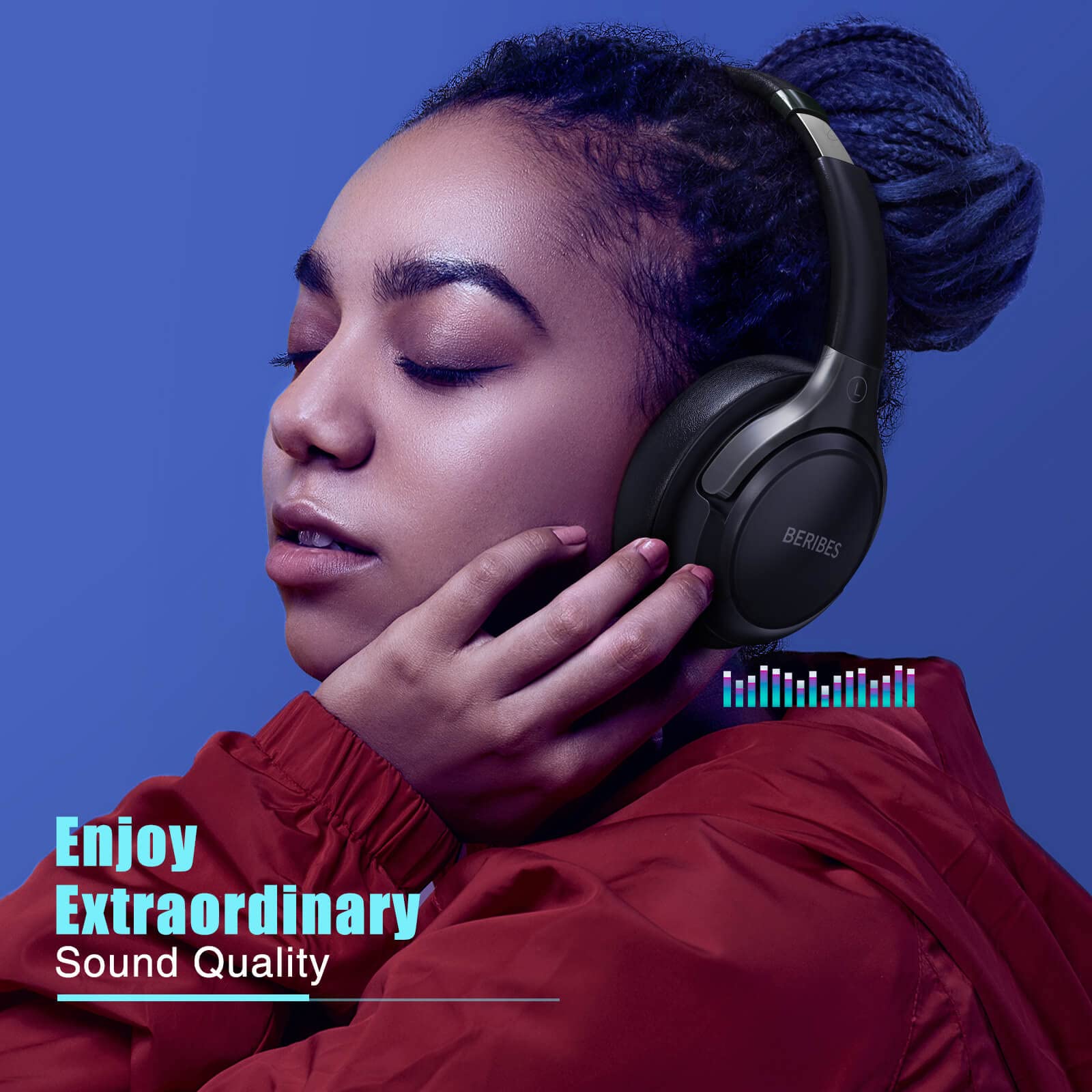 BERIBES Bluetooth Headphones Over Ear, 65H Playtime and 6 EQ Music Modes Wireless Headphones with Microphone, HiFi Stereo Foldable Lightweight Headset, Deep Bass for Home Office Cellphone PC Ect. - Image 4