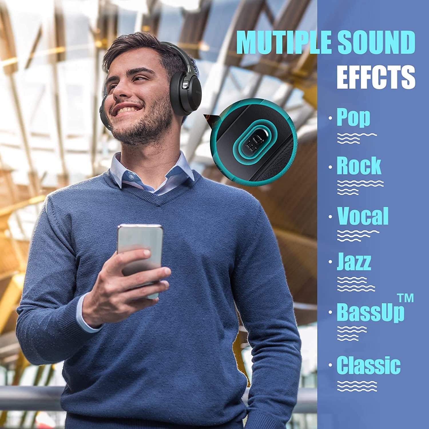 BERIBES Bluetooth Headphones Over Ear, 65H Playtime and 6 EQ Music Modes Wireless Headphones with Microphone, HiFi Stereo Foldable Lightweight Headset, Deep Bass for Home Office Cellphone PC Ect. - Image 7