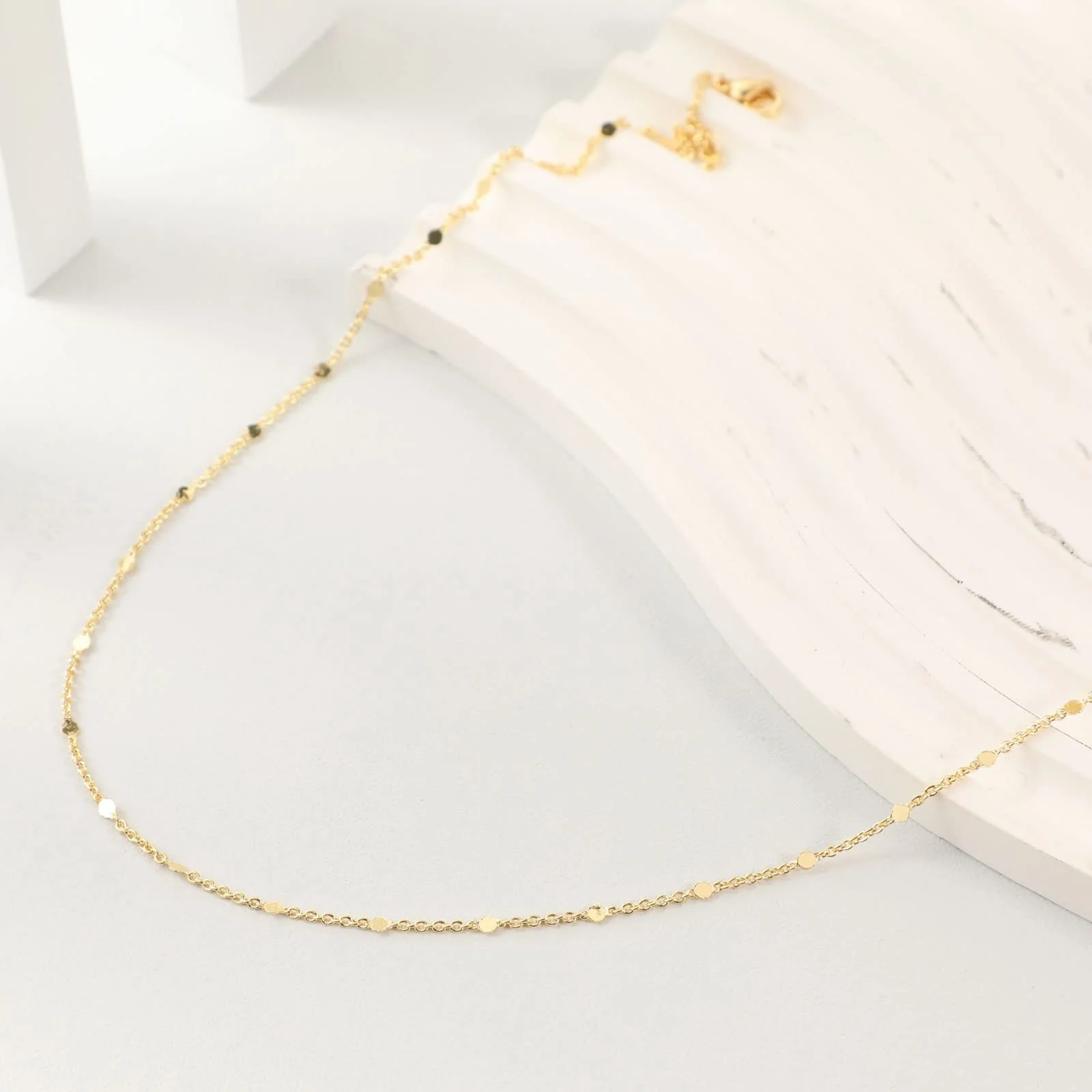 BERISO 14K Gold Plated Dainty Sparkle Dot Chain Necklace Shining Dot Sequins Necklace Simple Necklace with Adjustable Extension Chain Good Gift for Women Girls Mom Girlfriend - Image 3