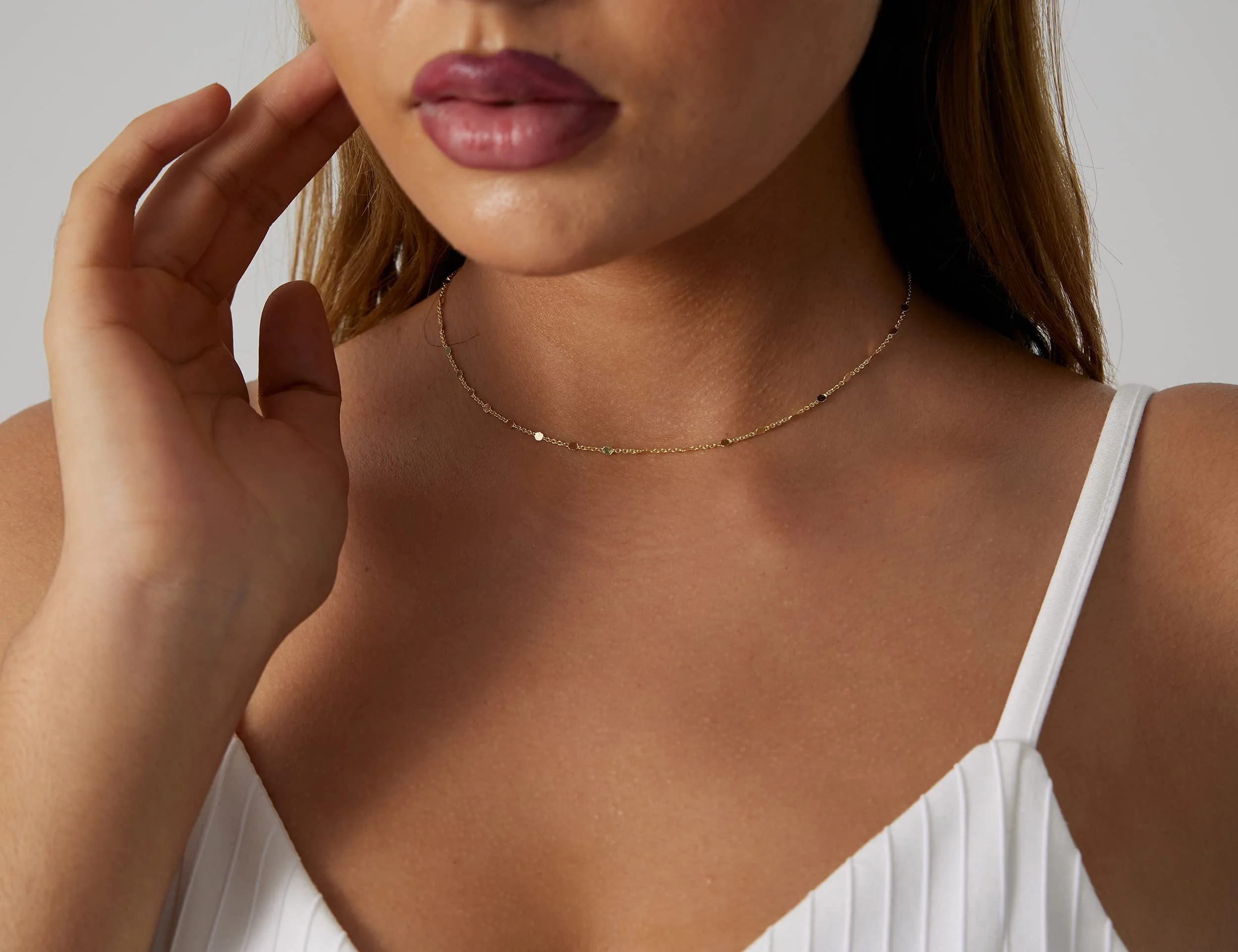 BERISO 14K Gold Plated Dainty Sparkle Dot Chain Necklace Shining Dot Sequins Necklace Simple Necklace with Adjustable Extension Chain Good Gift for Women Girls Mom Girlfriend - Image 4