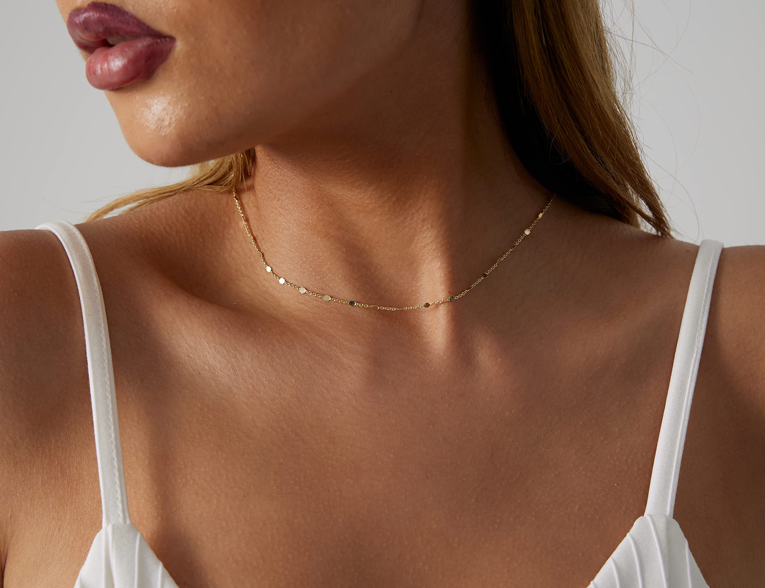 BERISO 14K Gold Plated Dainty Sparkle Dot Chain Necklace Shining Dot Sequins Necklace Simple Necklace with Adjustable Extension Chain Good Gift for Women Girls Mom Girlfriend - Image 5