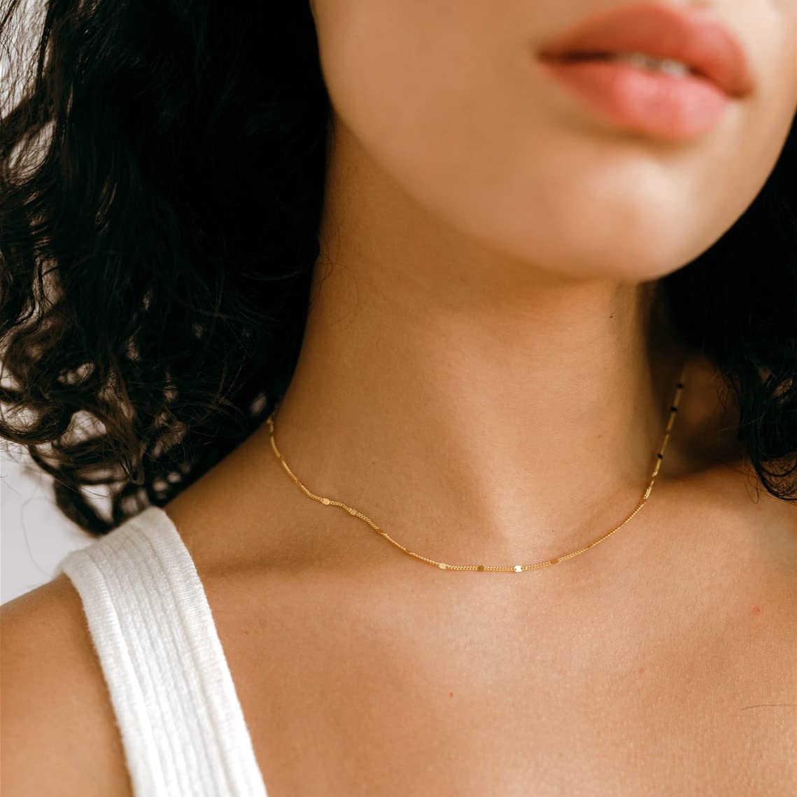 BERISO 14K Gold Plated Dainty Sparkle Dot Chain Necklace Shining Dot Sequins Necklace Simple Necklace with Adjustable Extension Chain Good Gift for Women Girls Mom Girlfriend - Image 7