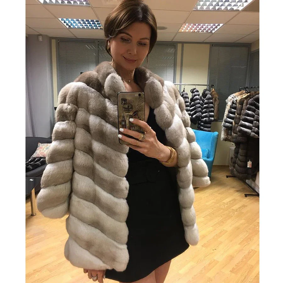 Best Selling Coat Women Fur Jacket Winter New Fashion Chinchilla Color Rex Rabbit Fur Outwear High Quality - Image 2