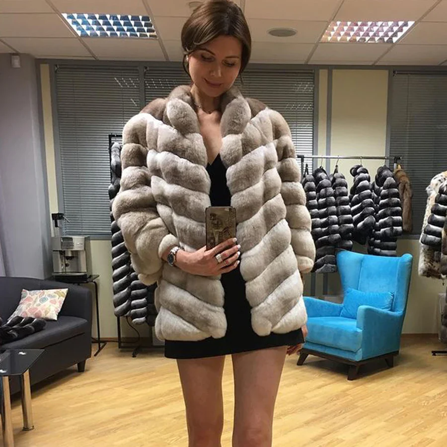 Best Selling Coat Women Fur Jacket Winter New Fashion Chinchilla Color Rex Rabbit Fur Outwear High Quality - Image 3