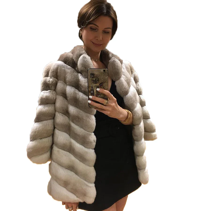 Best Selling Coat Women Fur Jacket Winter New Fashion Chinchilla Color Rex Rabbit Fur Outwear High Quality - Image 4