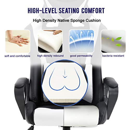 BestOffice High-Back Gaming Chair PC Office Chair Computer Racing Chair PU Desk Task Chair Ergonomic Executive Swivel Rolling Chair with Lumbar Support for Back Pain Women, Men,White - Image 5